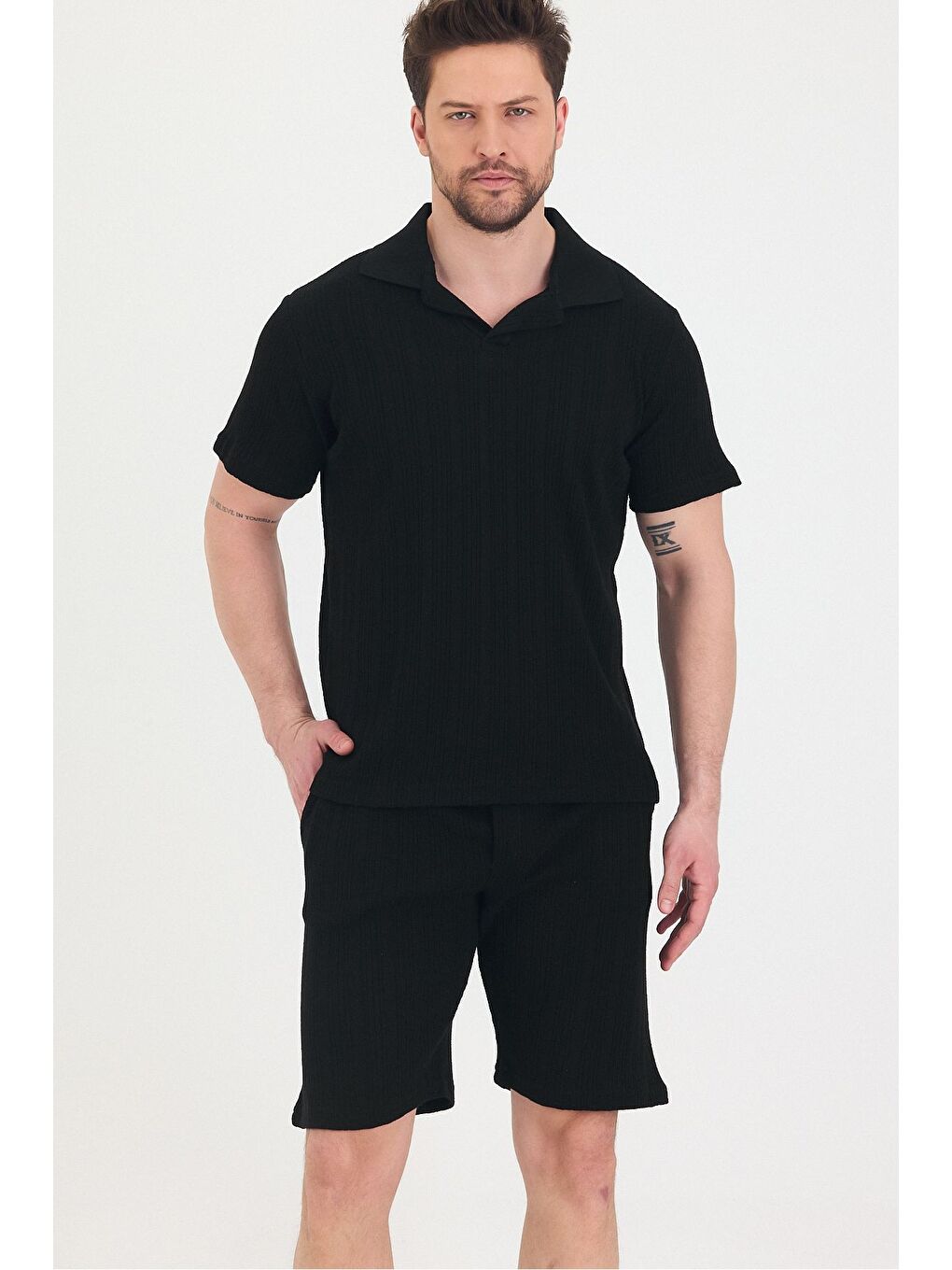 Siyah Erkek Polo Yaka Tshirt Ve Şort Alt Üst Takım-2