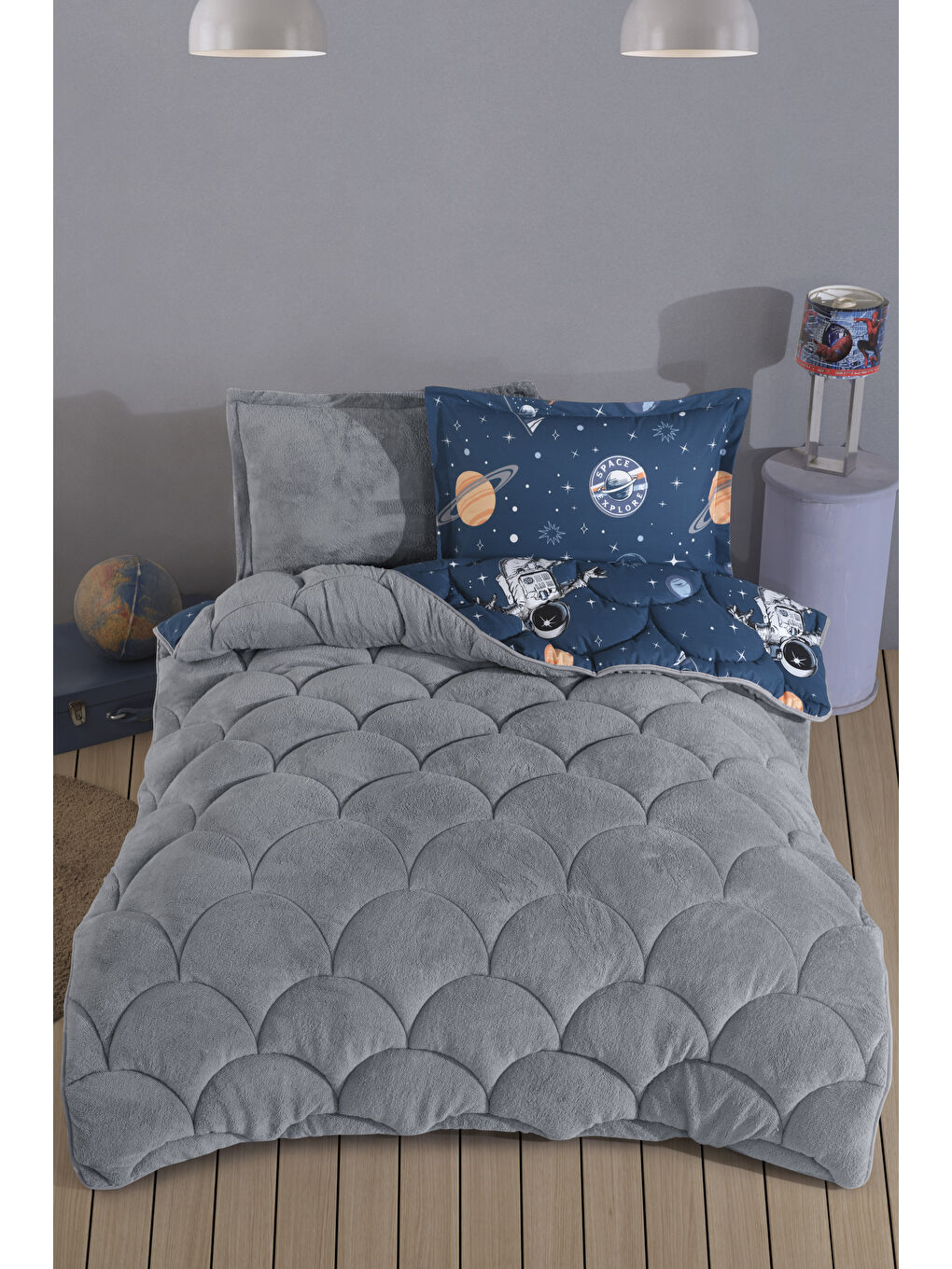 Gri Wellsoft Tek Kişilik Uyku Seti Çift Taraflı Galaxy