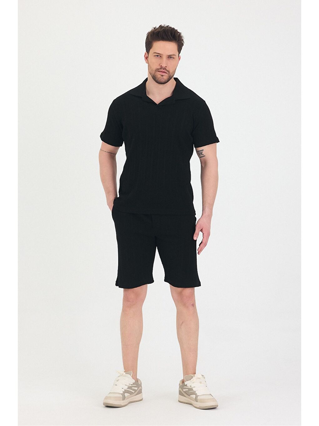 Siyah Erkek Polo Yaka Tshirt Ve Şort Alt Üst Takım-4