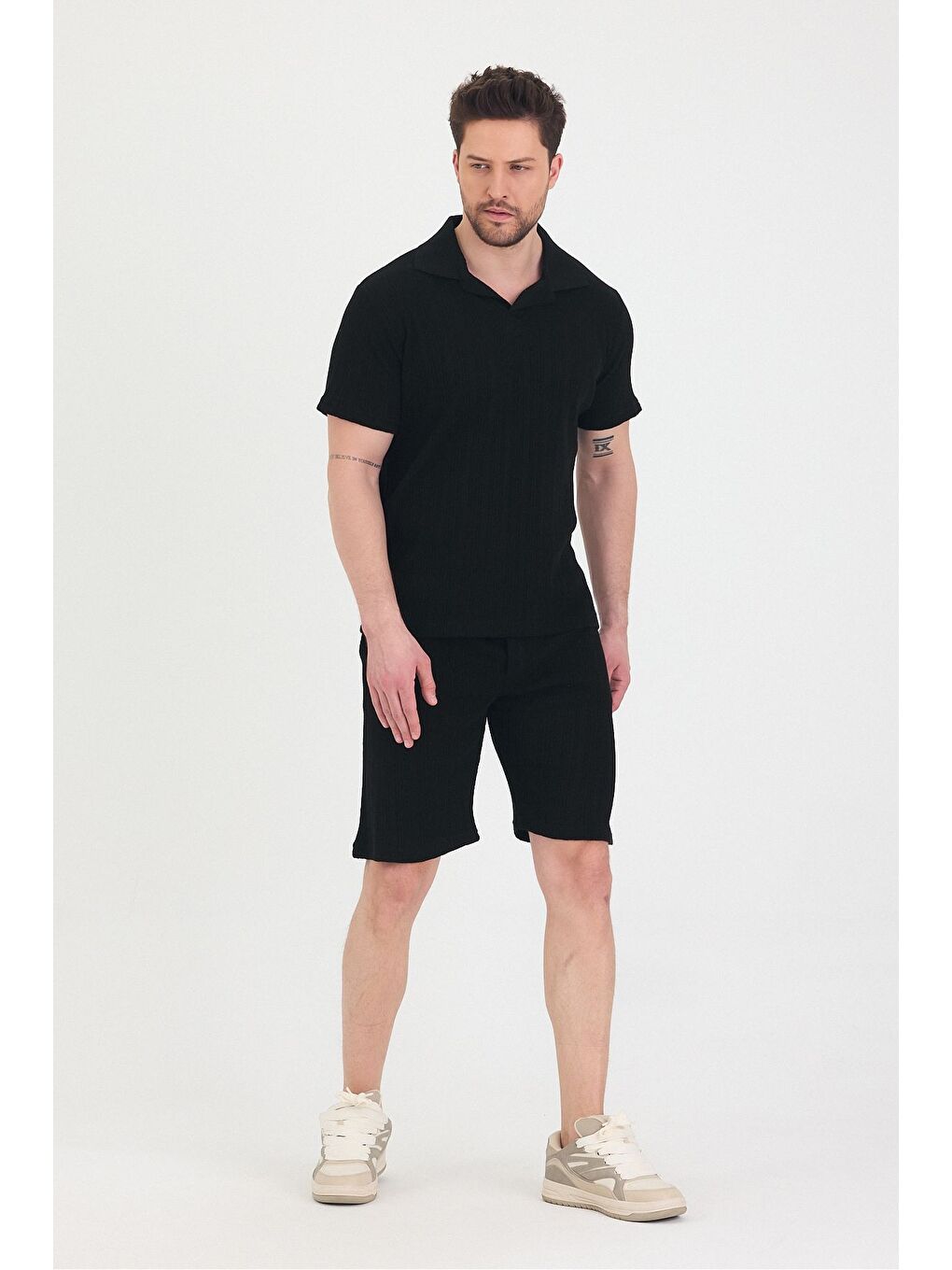Siyah Erkek Polo Yaka Tshirt Ve Şort Alt Üst Takım-5