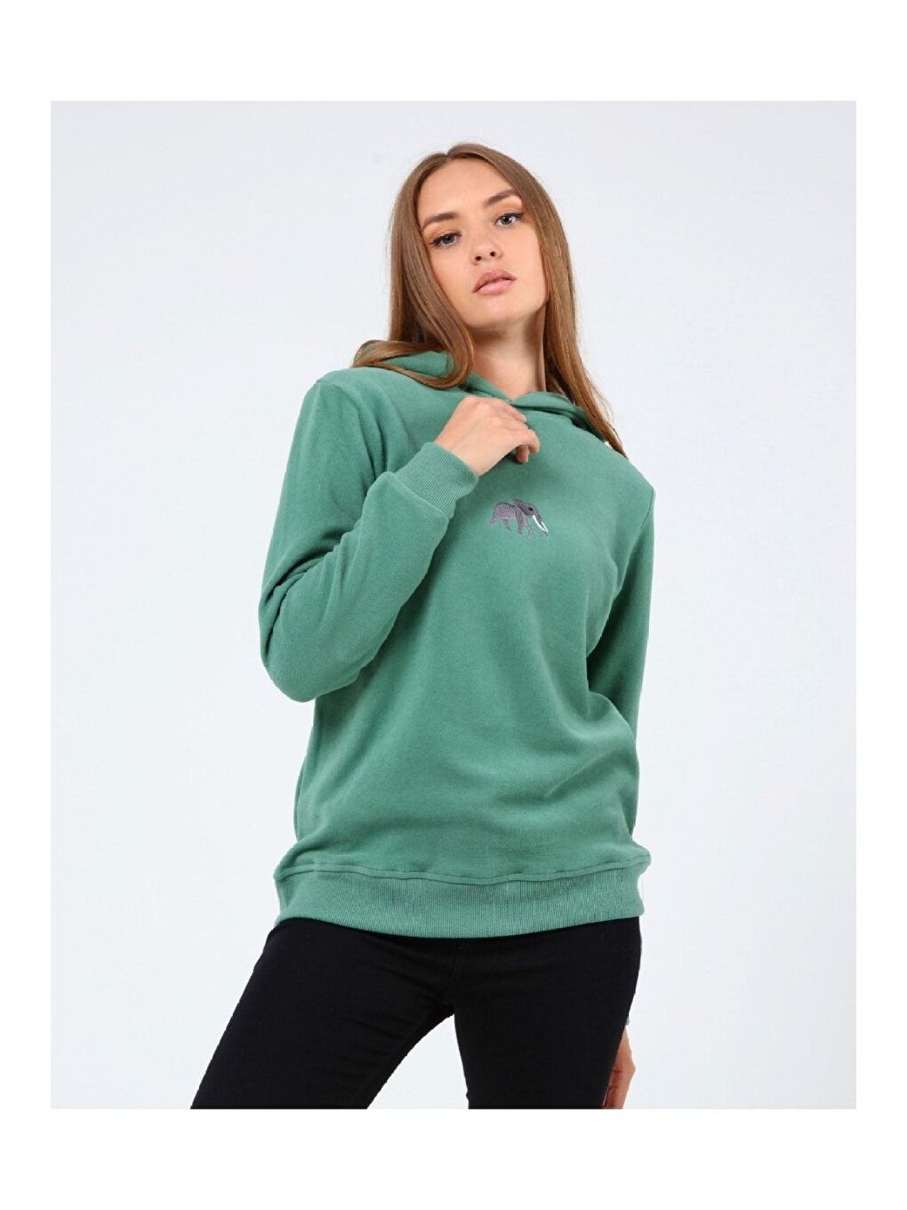 GENIUS STORE Yeşil Store Kadın Selanik Outdoor Kapüşonlu Sweatshirt Nakış Işlemeli FİL-KAPŞONLU - 1