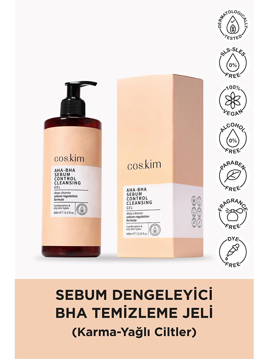 cos.kim Renksiz Sebum Dengeleyici Temizleme Jeli Karma-Yağlı Ciltler 400ml