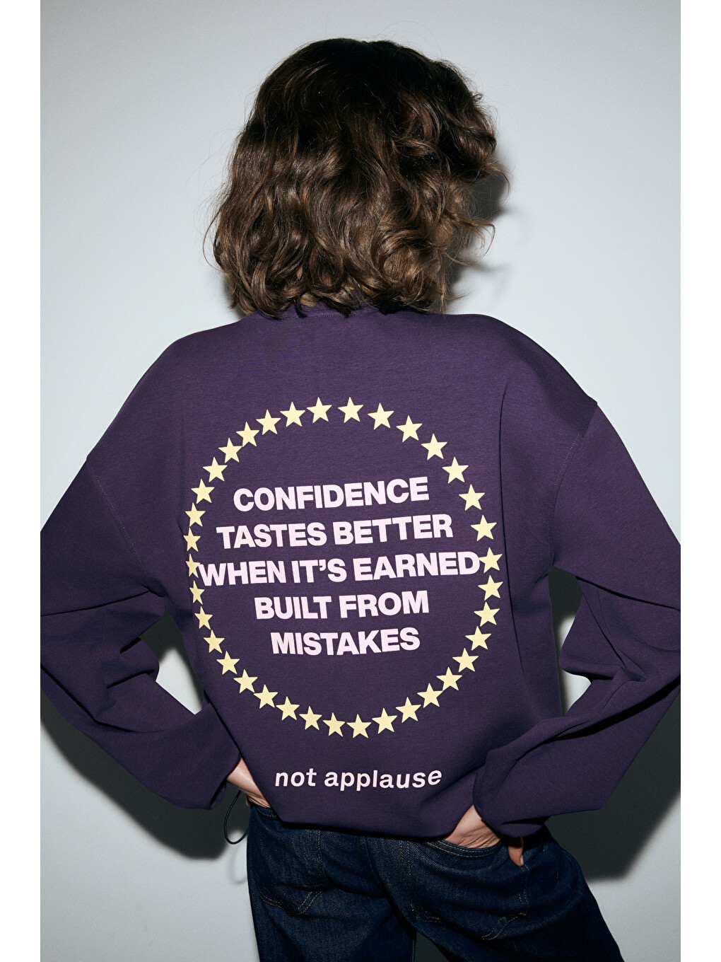 Marıela Kadın Yuvarlak Yaka Baskı Detaylı Oversıze Mor Sweatshirt-4