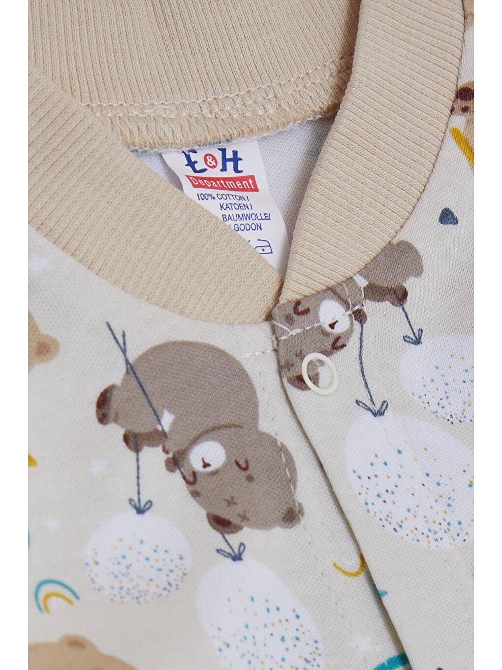 Erkek Bebek Tulum Sevimli Ayıcık Desenli Bej (0-3 Ay)-2