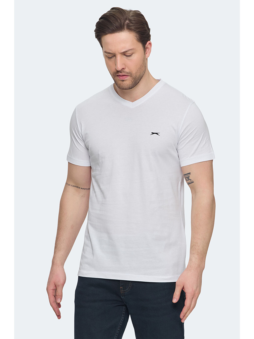 Karışık SARGON 5 li Set Erkek Beyaz - Siyah - Lacivert - Haki - Gri %100 Pamuk Tişört-1