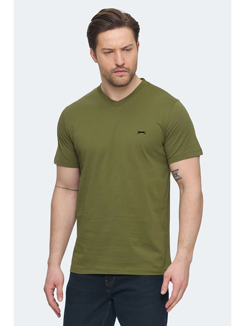 Karışık SARGON 5 li Set Erkek Beyaz - Siyah - Lacivert - Haki - Gri %100 Pamuk Tişört-3