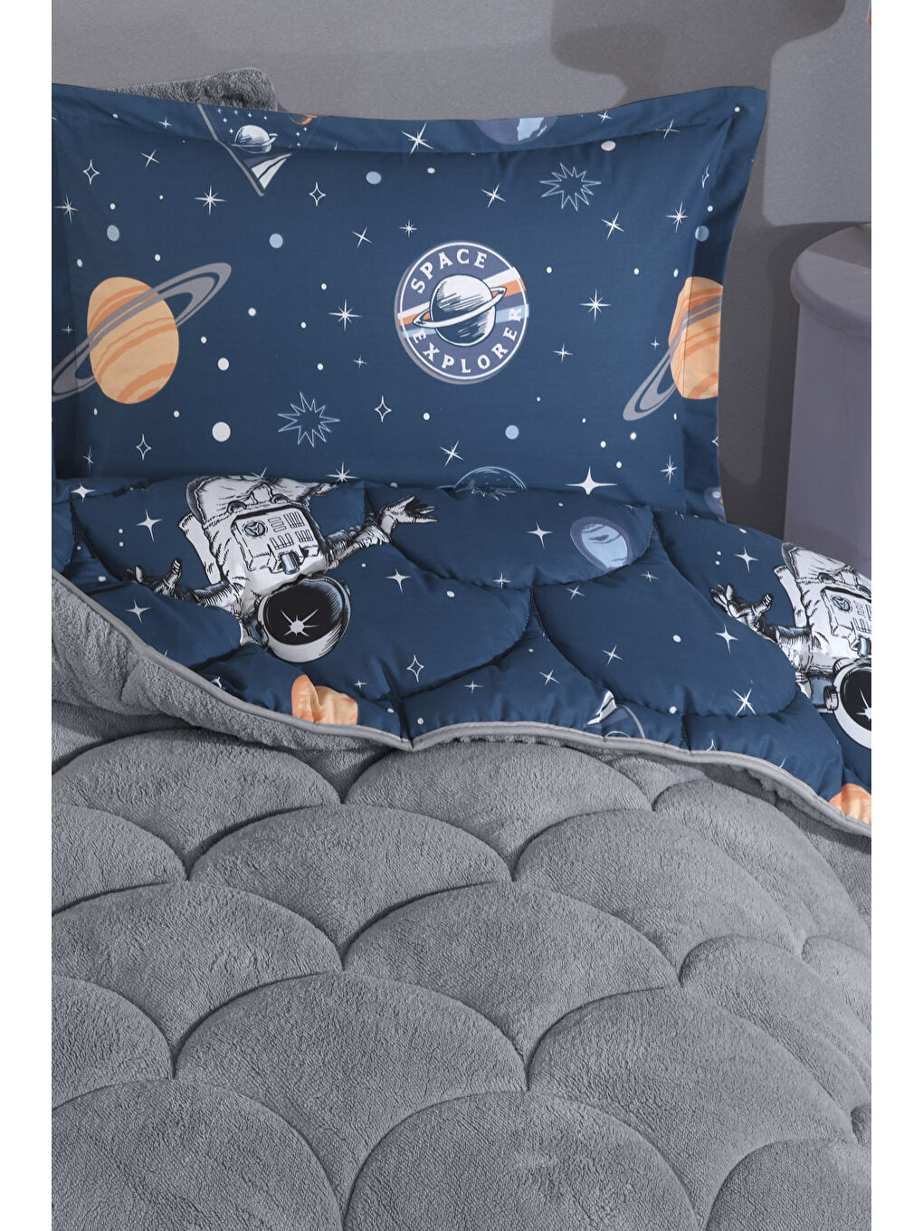Gri Wellsoft Tek Kişilik Uyku Seti Çift Taraflı Galaxy-3