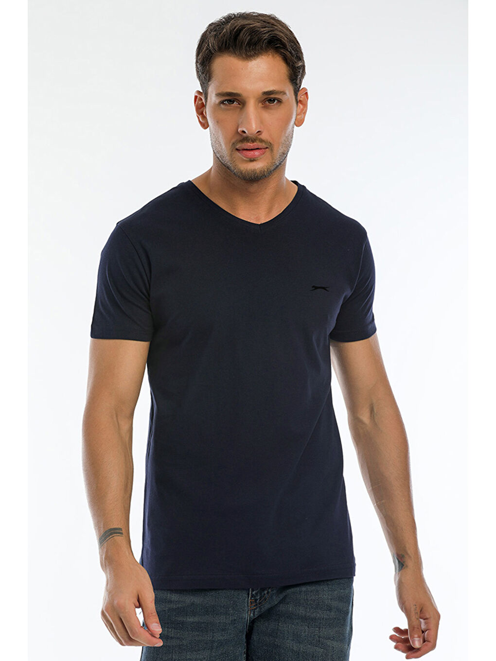 Karışık SARGON 5 li Set Erkek Beyaz - Siyah - Lacivert - Haki - Gri %100 Pamuk Tişört-4