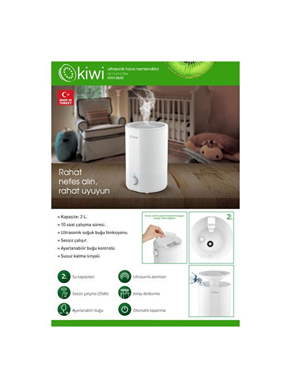 KAH-6643 Hava Nemlendirici - Beyaz - 2 lt-1