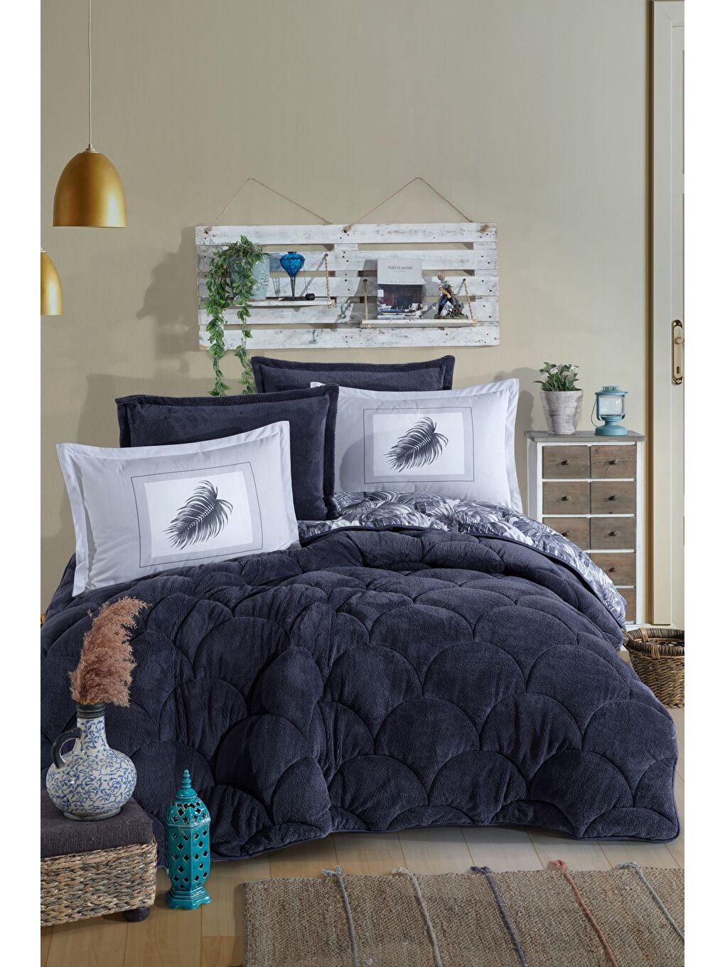 Lacivert Wellsoft Tek Kişilik Uyku Seti Çift Taraflı Puma