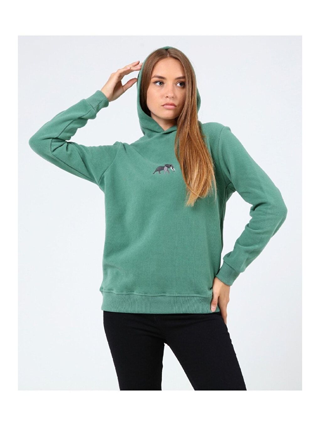 GENIUS STORE Yeşil Store Kadın Selanik Outdoor Kapüşonlu Sweatshirt Nakış Işlemeli FİL-KAPŞONLU - 2