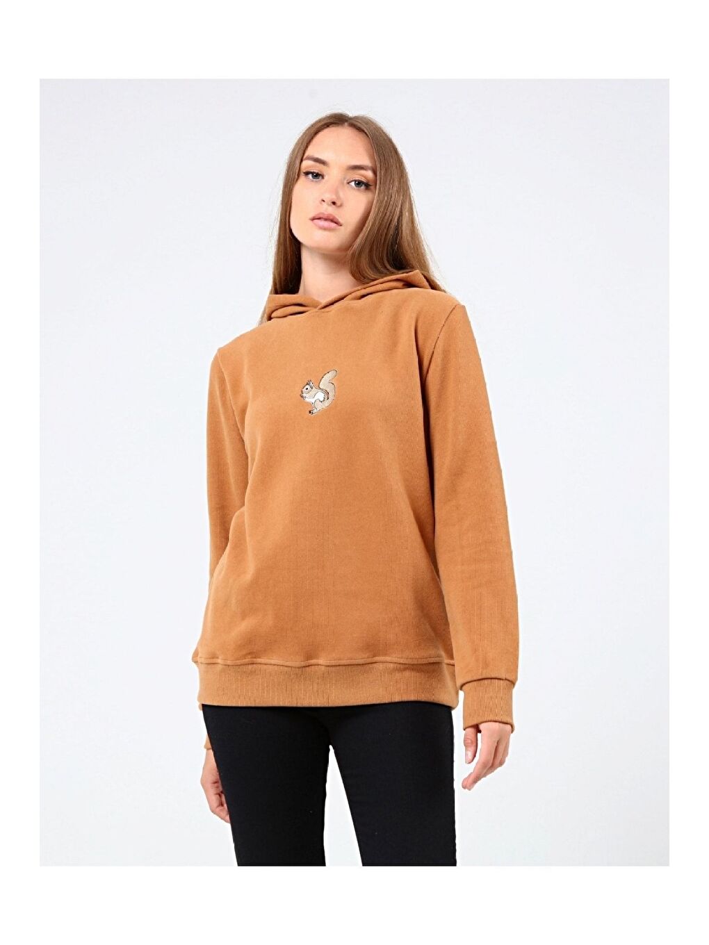 GENIUS STORE Camel Store Kadın Selanik Outdoor Kapüşonlu Sweatshirt Nakış Işlemeli SİNCAP-KAPŞONLU