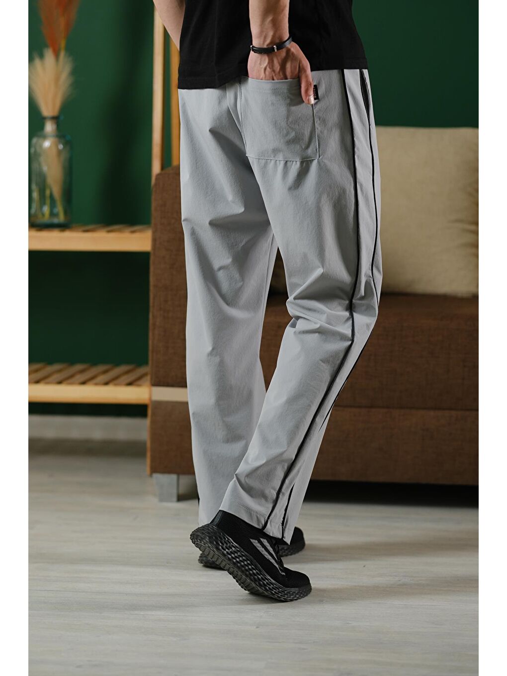 Gri Brand Rahat Kesim Kort Paraşüt Şeritli Outdoor Erkek Eşofman Alt-7