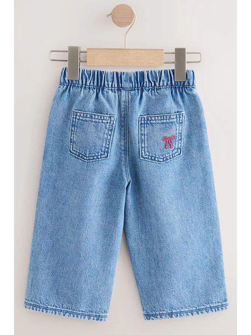 Kız Çocuk Mavi Kurdele Nakışlı Jean Pantolon-1