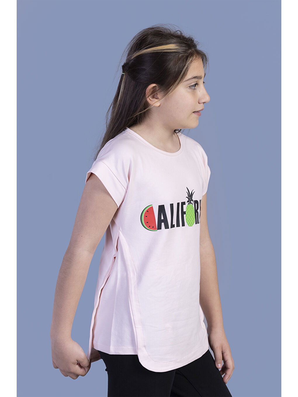 Pembe Kız Çocuk California Baskılı Tişört-1