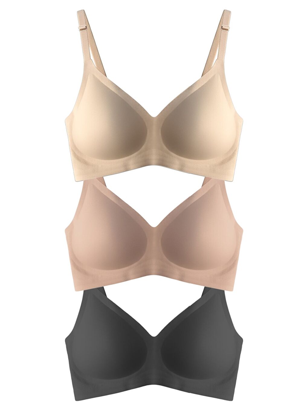 Karışık Seamless Bra - Soft | Lazer Kesim Balensiz Ayarlanabilir Askılı Dikişsiz Kadın Sütyen 3'Lü Paket