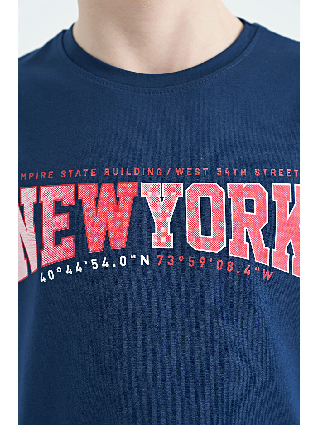 İndigo Yazı Baskılı Standart Kalıp O Yaka Erkek  Çocuk Tişört - 11105-2