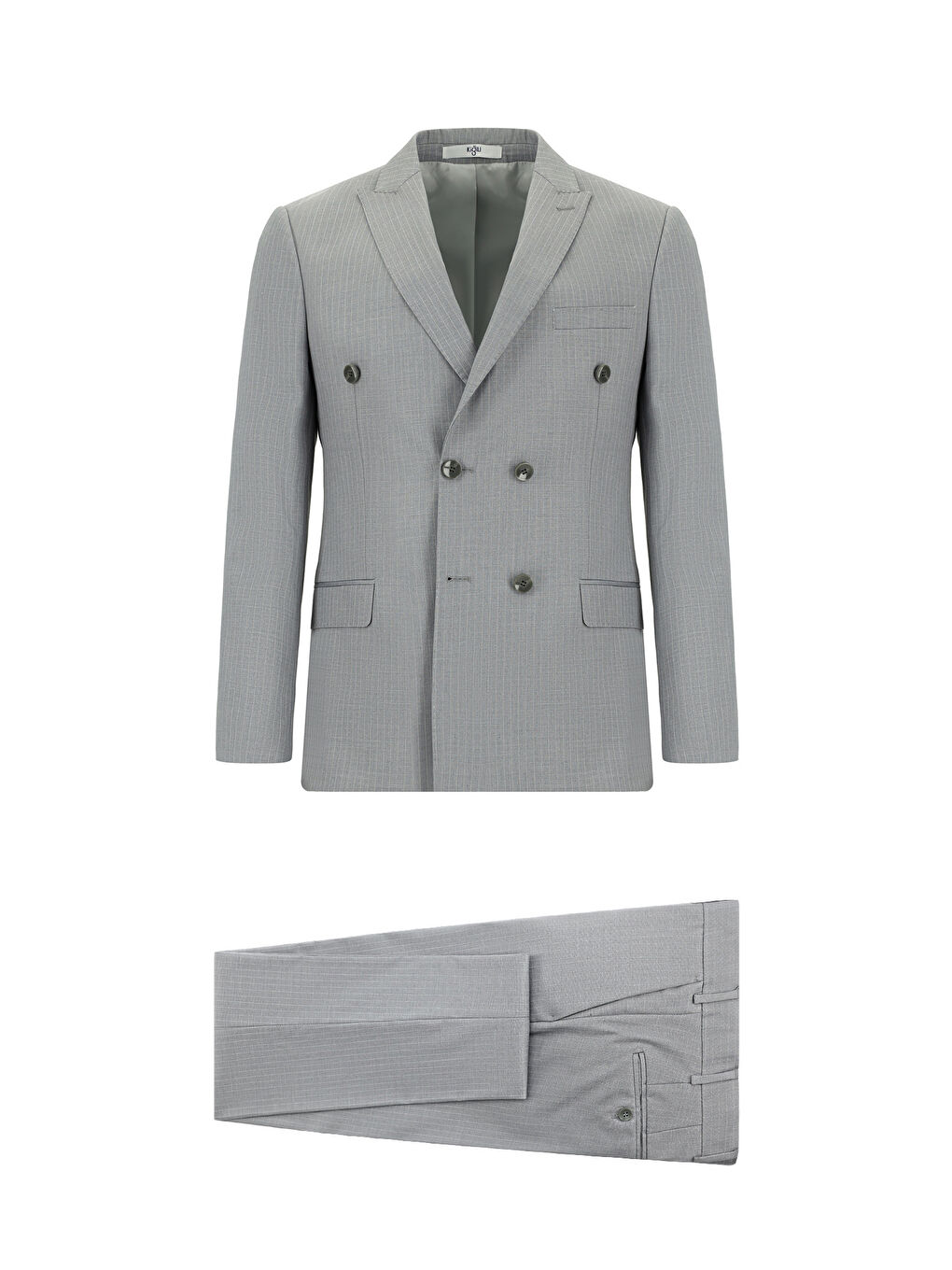 Gri Super Slim Fit Ekstra Dar Kesim Çizgili Kruvaze Takım Elbise