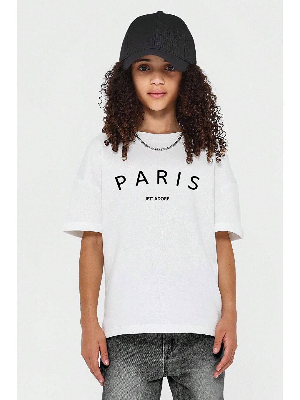 uyguntarz Beyaz Çocuk Paris Baskılı Pamuklu Tshirt