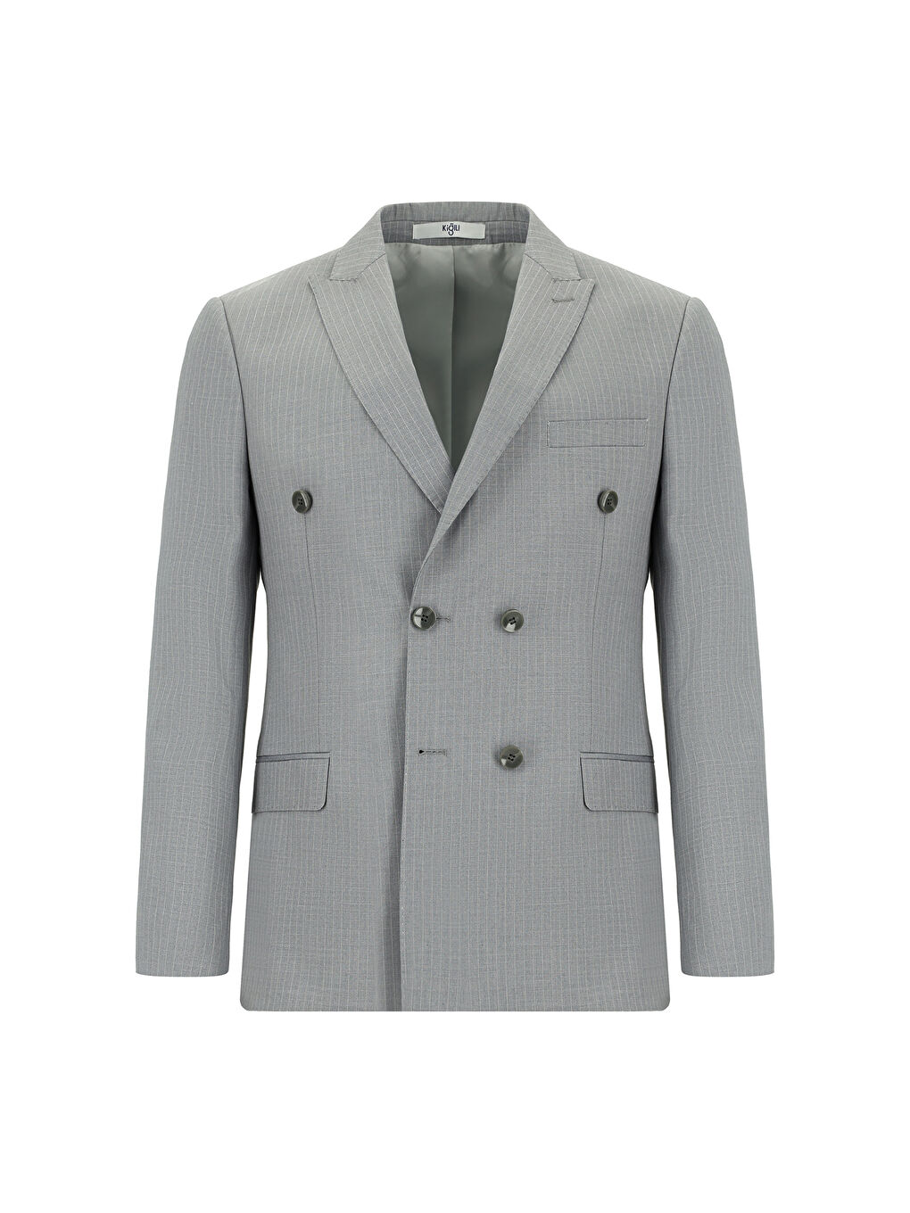 Gri Super Slim Fit Ekstra Dar Kesim Çizgili Kruvaze Takım Elbise-1