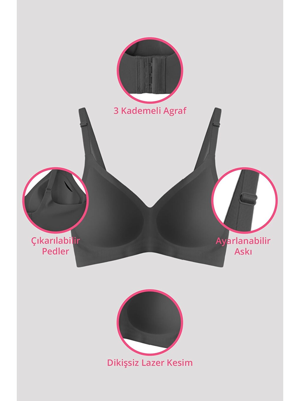 Karışık Seamless Bra - Soft | Lazer Kesim Balensiz Ayarlanabilir Askılı Dikişsiz Kadın Sütyen 2'Li Paket-2