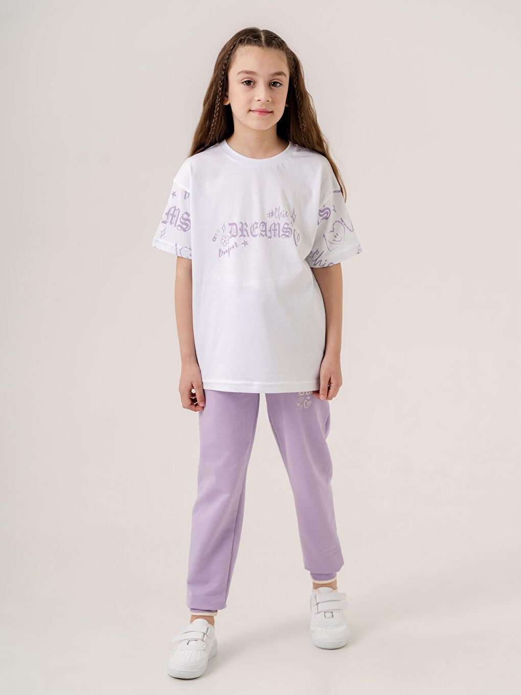 Mışıl Kids Lila Dreams Bonjour Baskılı Kız Çocuk T-shirt Eşofman Altı Alt Üst Takımı