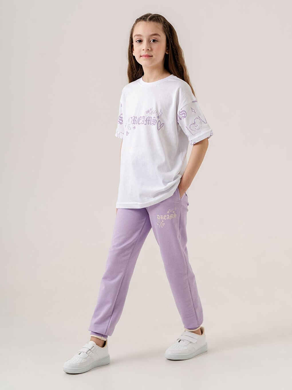 Mışıl Kids Lila Dreams Bonjour Baskılı Kız Çocuk T-shirt Eşofman Altı Alt Üst Takımı - 2