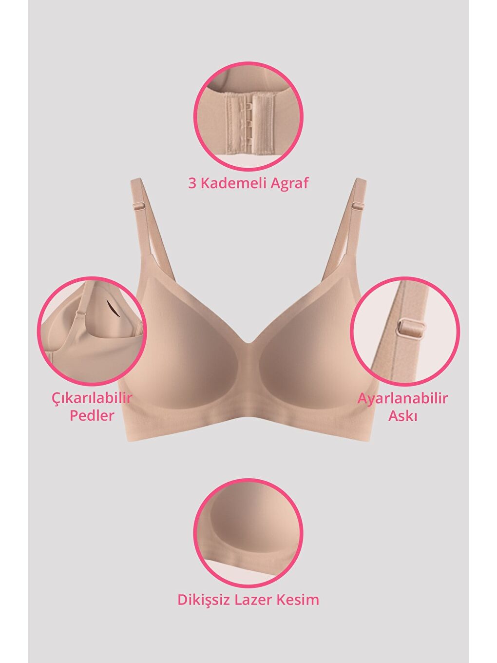 Karışık Seamless Bra - Soft | Lazer Kesim Balensiz Ayarlanabilir Askılı Dikişsiz Kadın Sütyen 3'Lü Paket-2