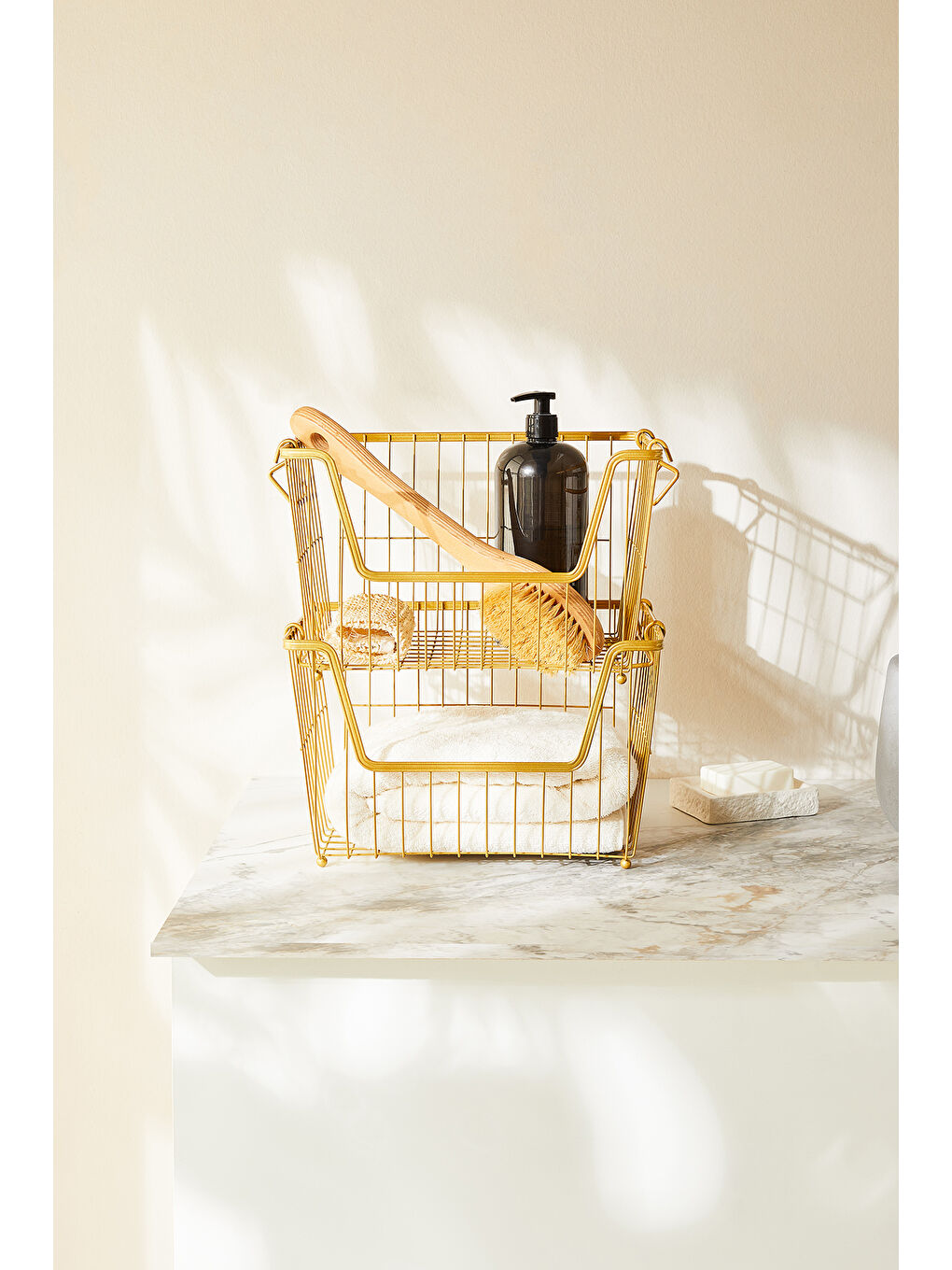 Sarı 2'li Altın Renk Metal Sepet Set 33 x 27 x 20 cm-2