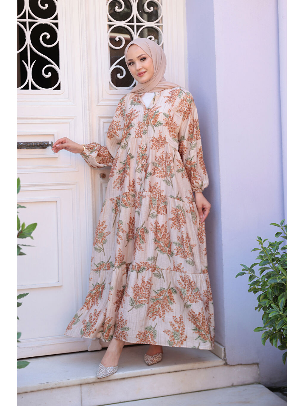 Kadın Ağaç Desenli Elbise Kahverengi