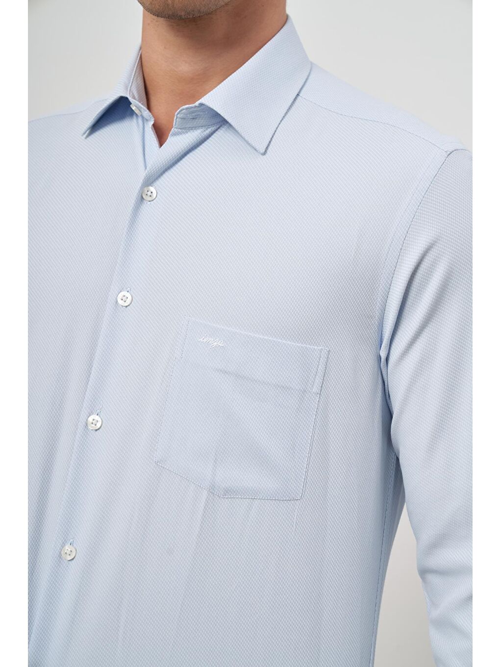 Koyu Mavi Uzun Kol Kendinden Desenli Armürlü 041 Sert Yaka Classic Comfort Fit Gömlek 1004245154-5