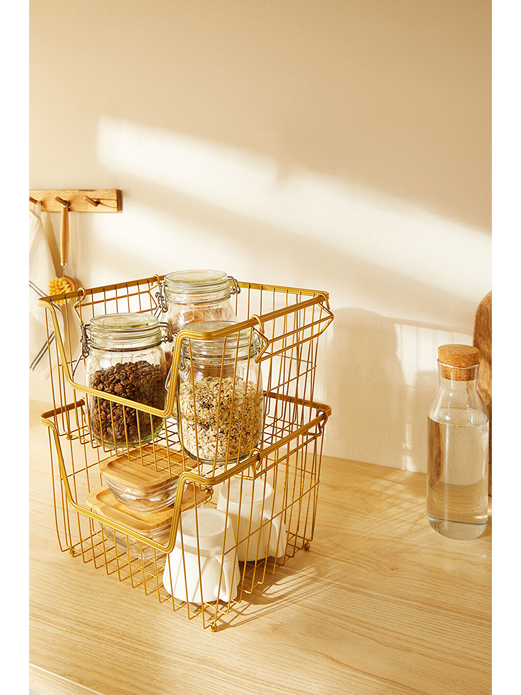 Sarı 2'li Altın Renk Metal Sepet Set 33 x 27 x 20 cm-4