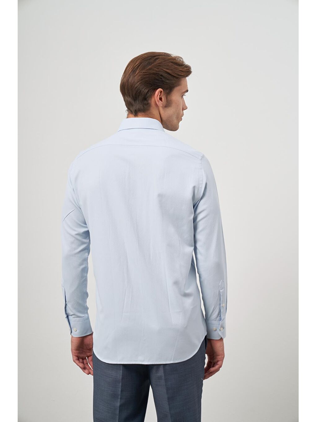 Koyu Mavi Uzun Kol Kendinden Desenli Armürlü 041 Sert Yaka Classic Comfort Fit Gömlek 1004245154-6