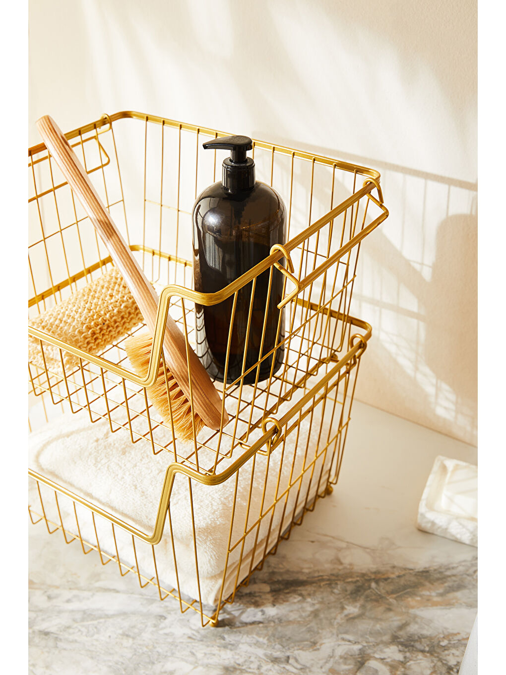 Sarı 2'li Altın Renk Metal Sepet Set 33 x 27 x 20 cm-5