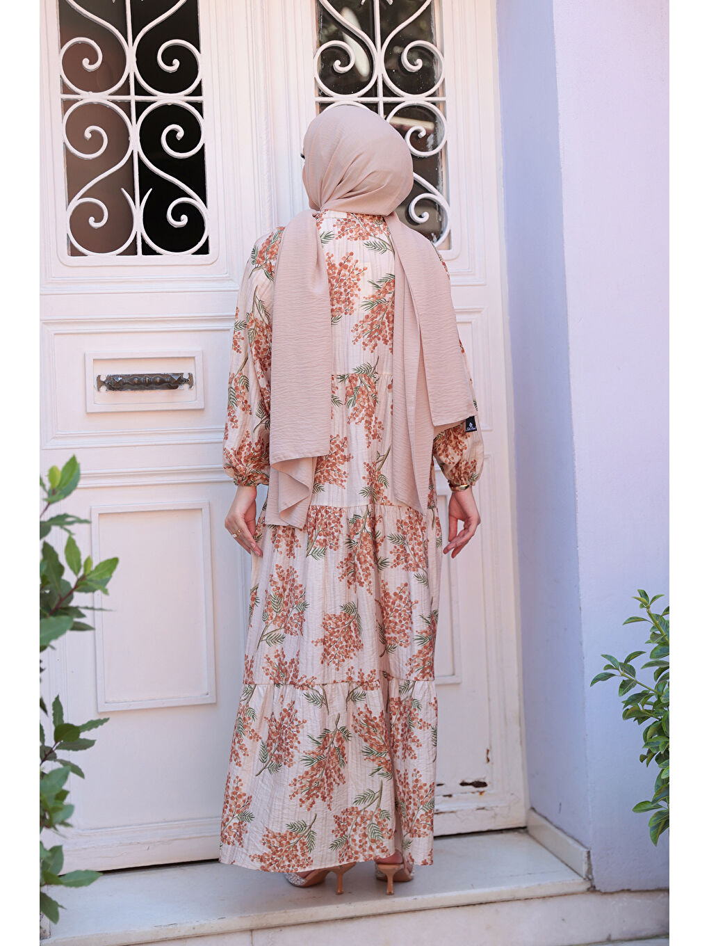 Kadın Ağaç Desenli Elbise Kahverengi-4