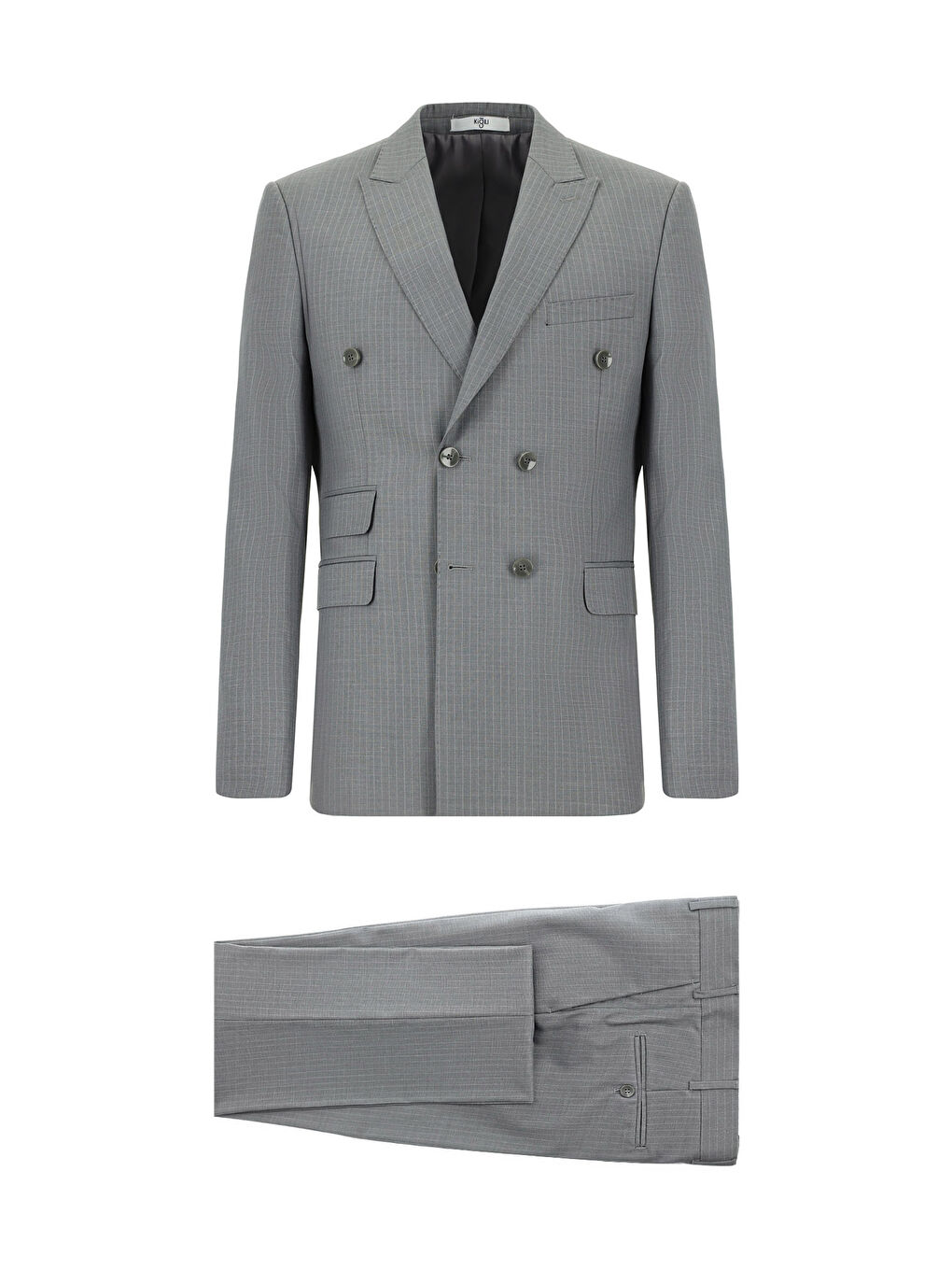 Gri Regular Fit Çizgili Kruvaze Takım Elbise