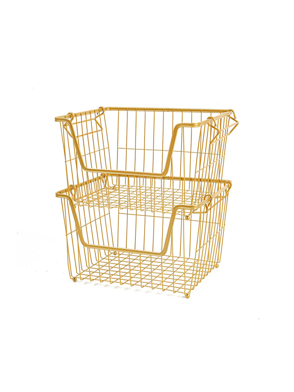 Sarı 2'li Altın Renk Metal Sepet Set 33 x 27 x 20 cm-6