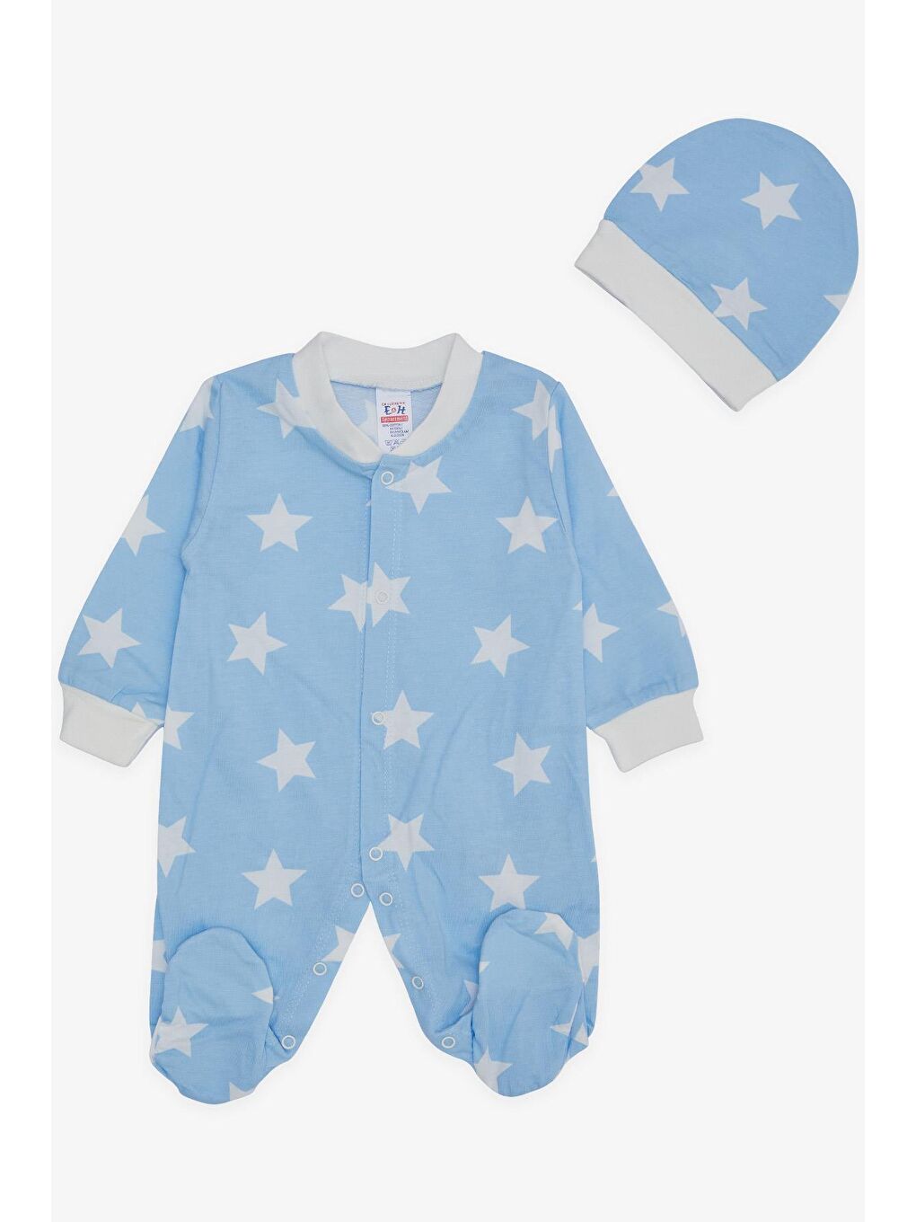Erkek Bebek Patikli Tulum Yıldız Desenli Bebe Mavisi (0-6 Ay)