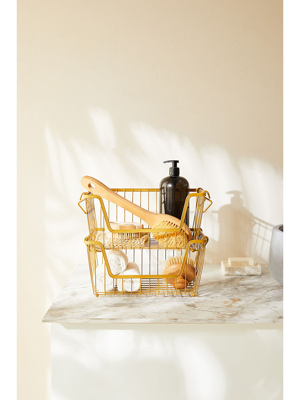 Sarı 2'li Altın Renk Metal Sepet Set 32 x 22 x 16 cm-2