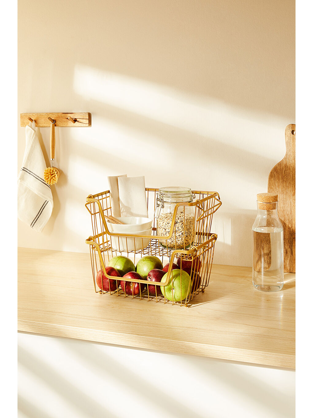 Sarı 2'li Altın Renk Metal Sepet Set 32 x 22 x 16 cm-3