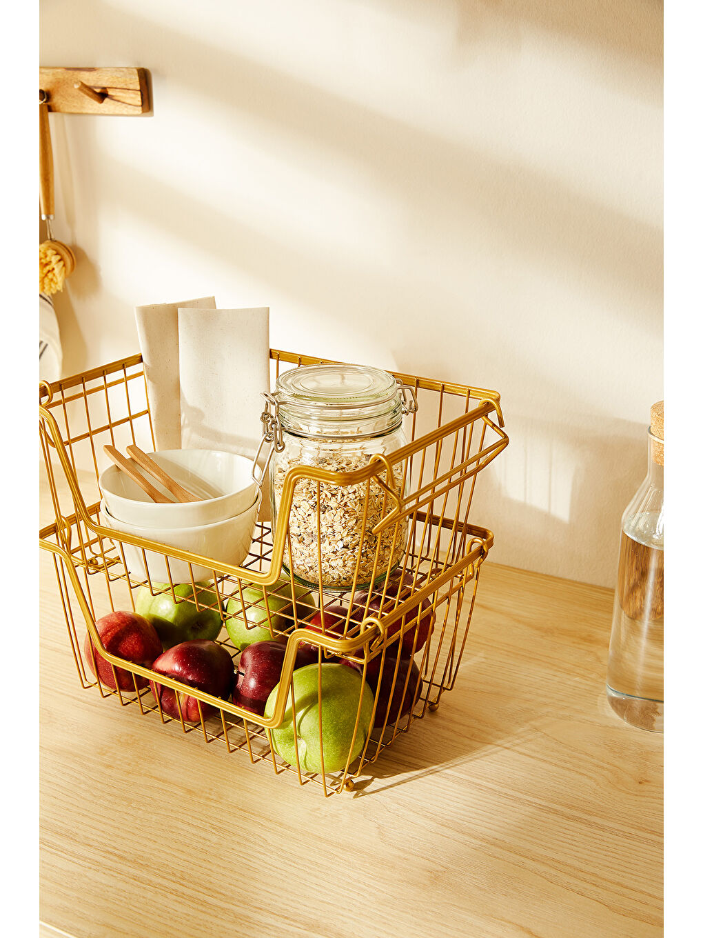 Sarı 2'li Altın Renk Metal Sepet Set 32 x 22 x 16 cm-4