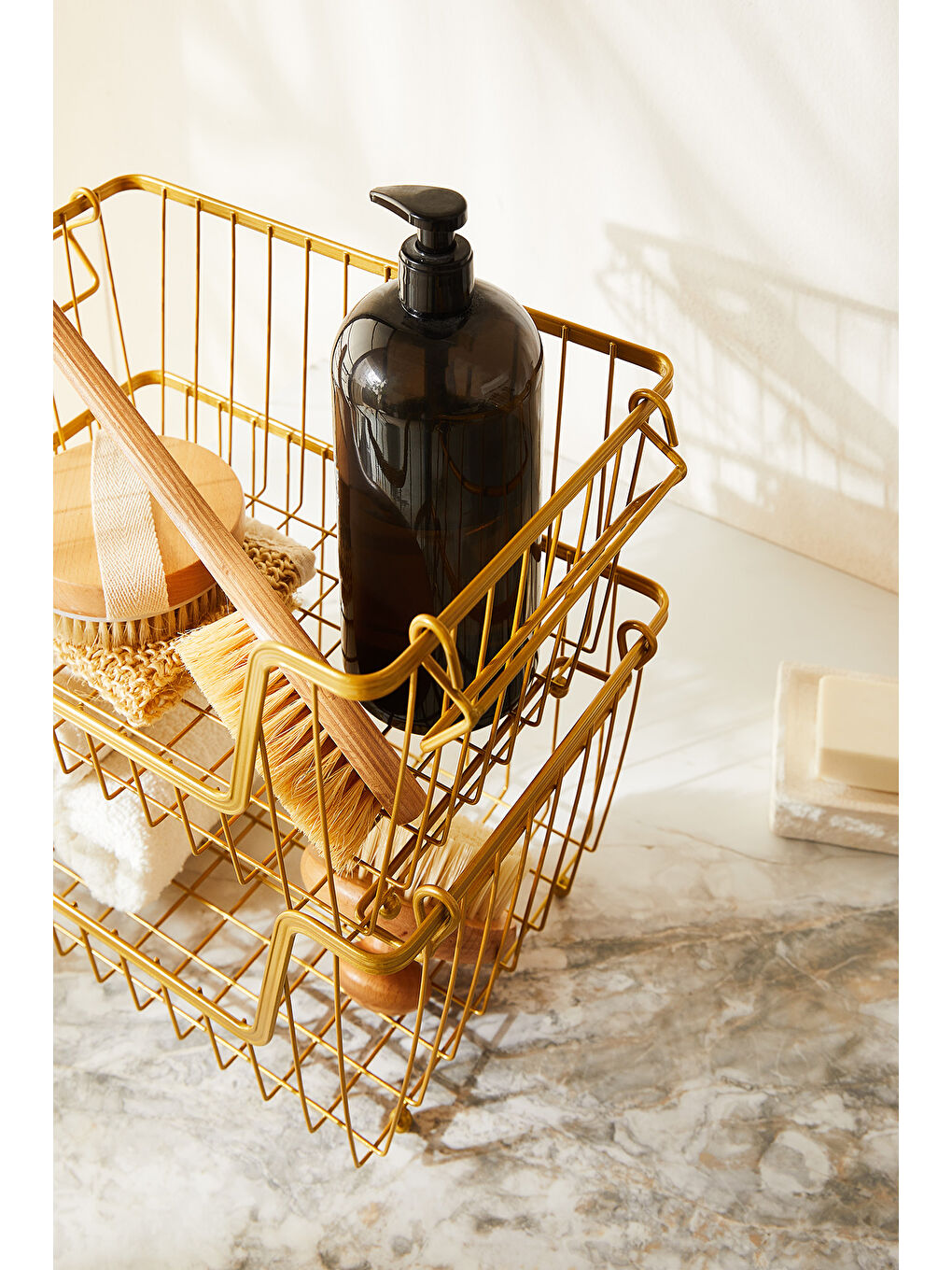 Sarı 2'li Altın Renk Metal Sepet Set 32 x 22 x 16 cm-5