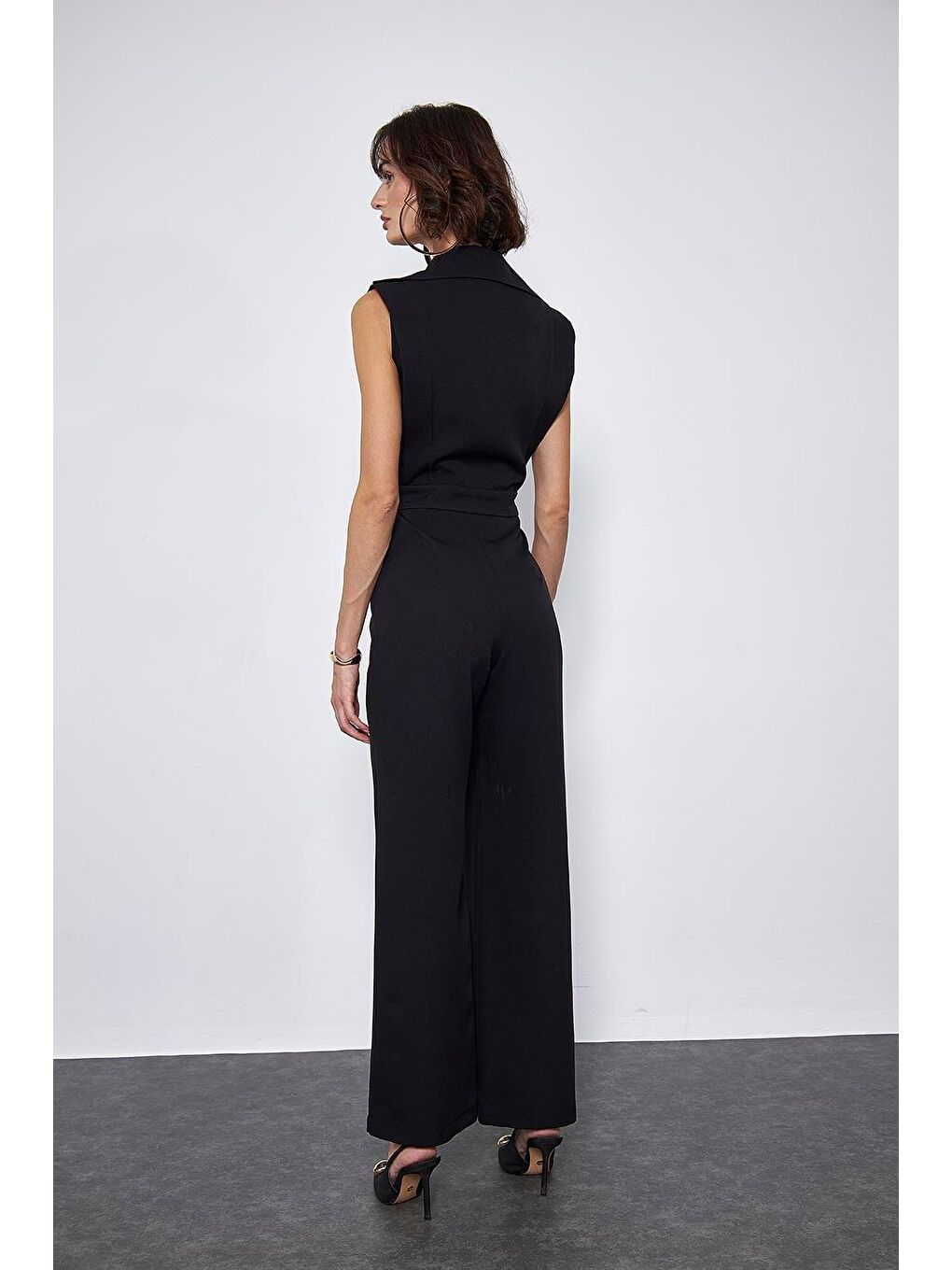 Kruvaze Yaka Siyah Kadın Tulum-6