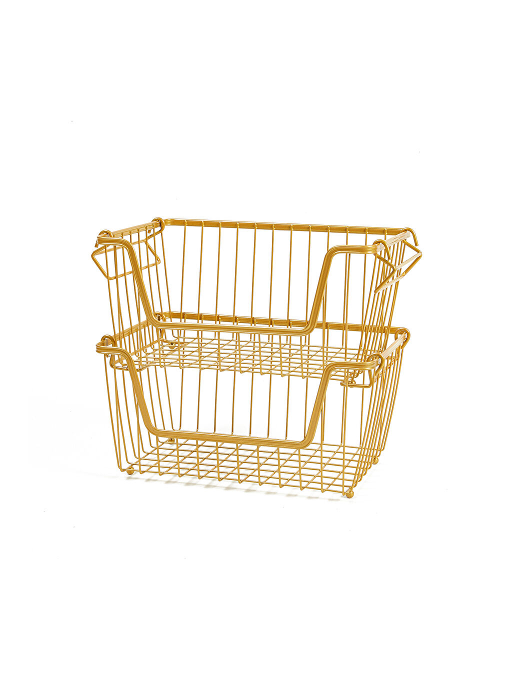 Sarı 2'li Altın Renk Metal Sepet Set 32 x 22 x 16 cm-6