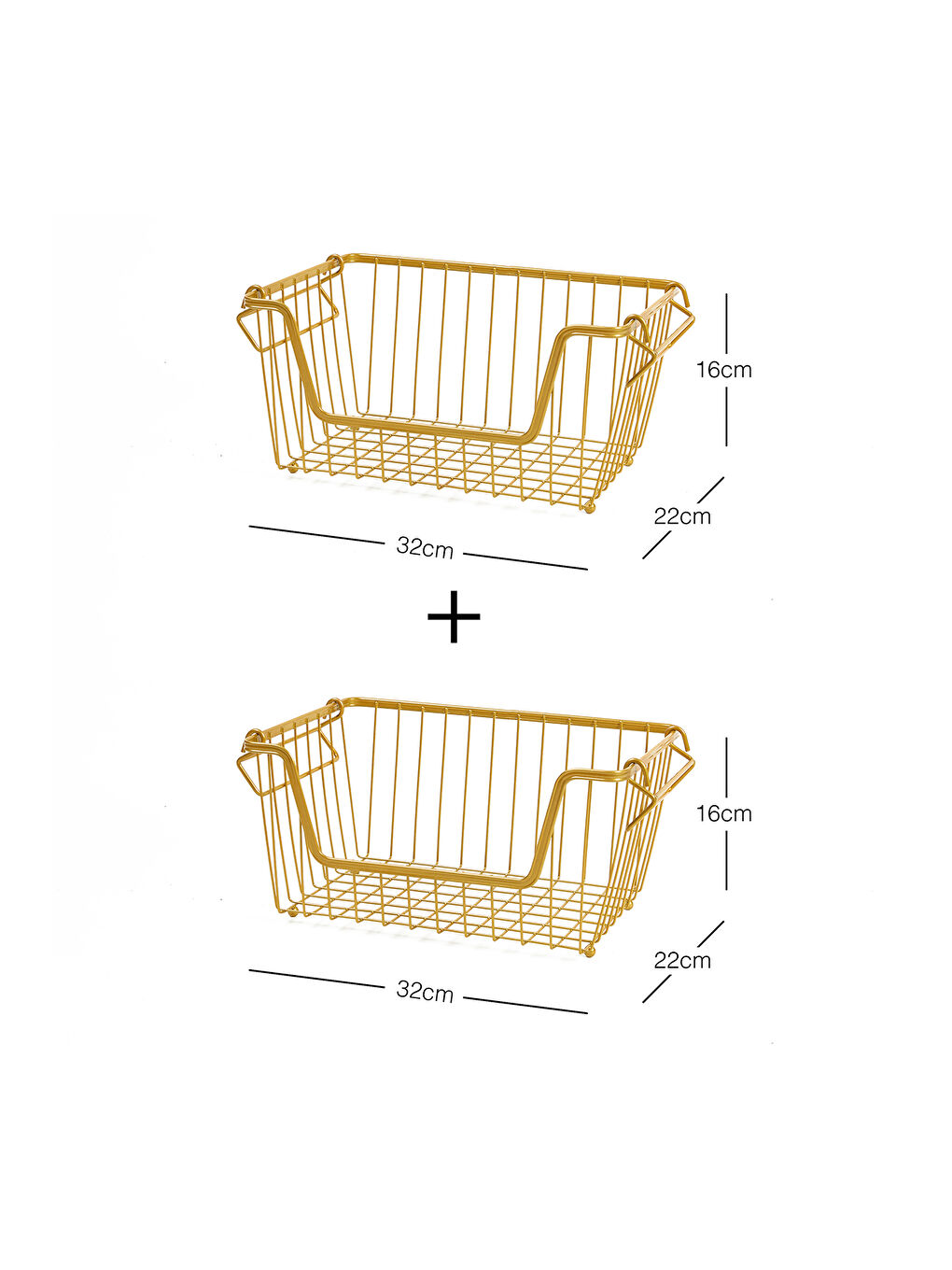 Sarı 2'li Altın Renk Metal Sepet Set 32 x 22 x 16 cm-7