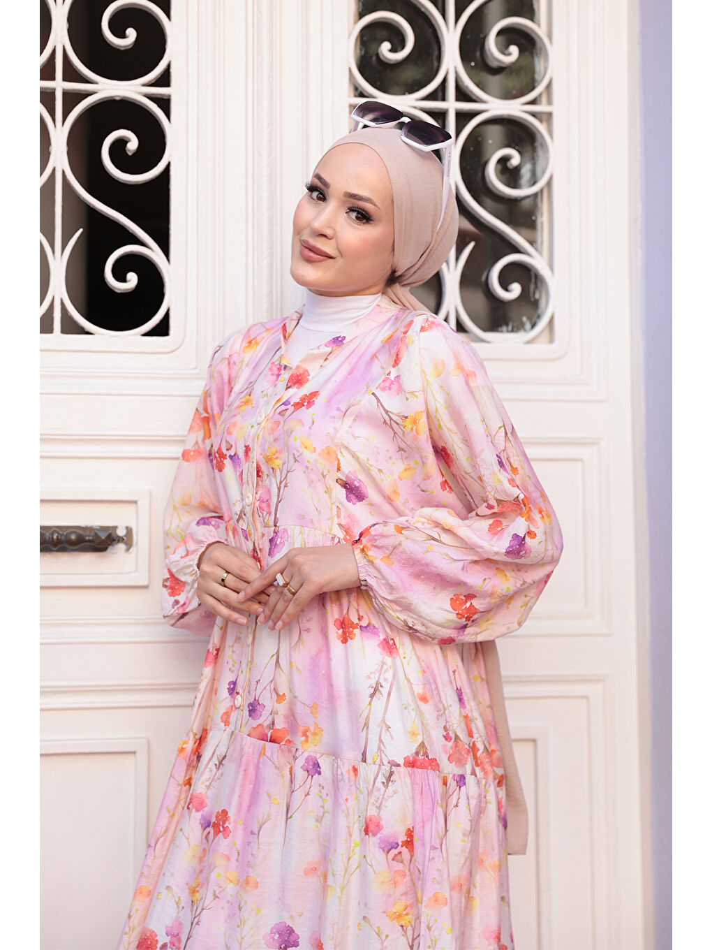 Kadın Çicek Desenli Elbise Pembe-3