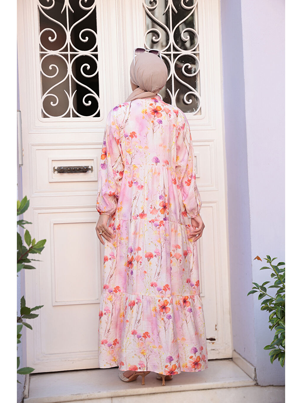 Kadın Çicek Desenli Elbise Pembe-4