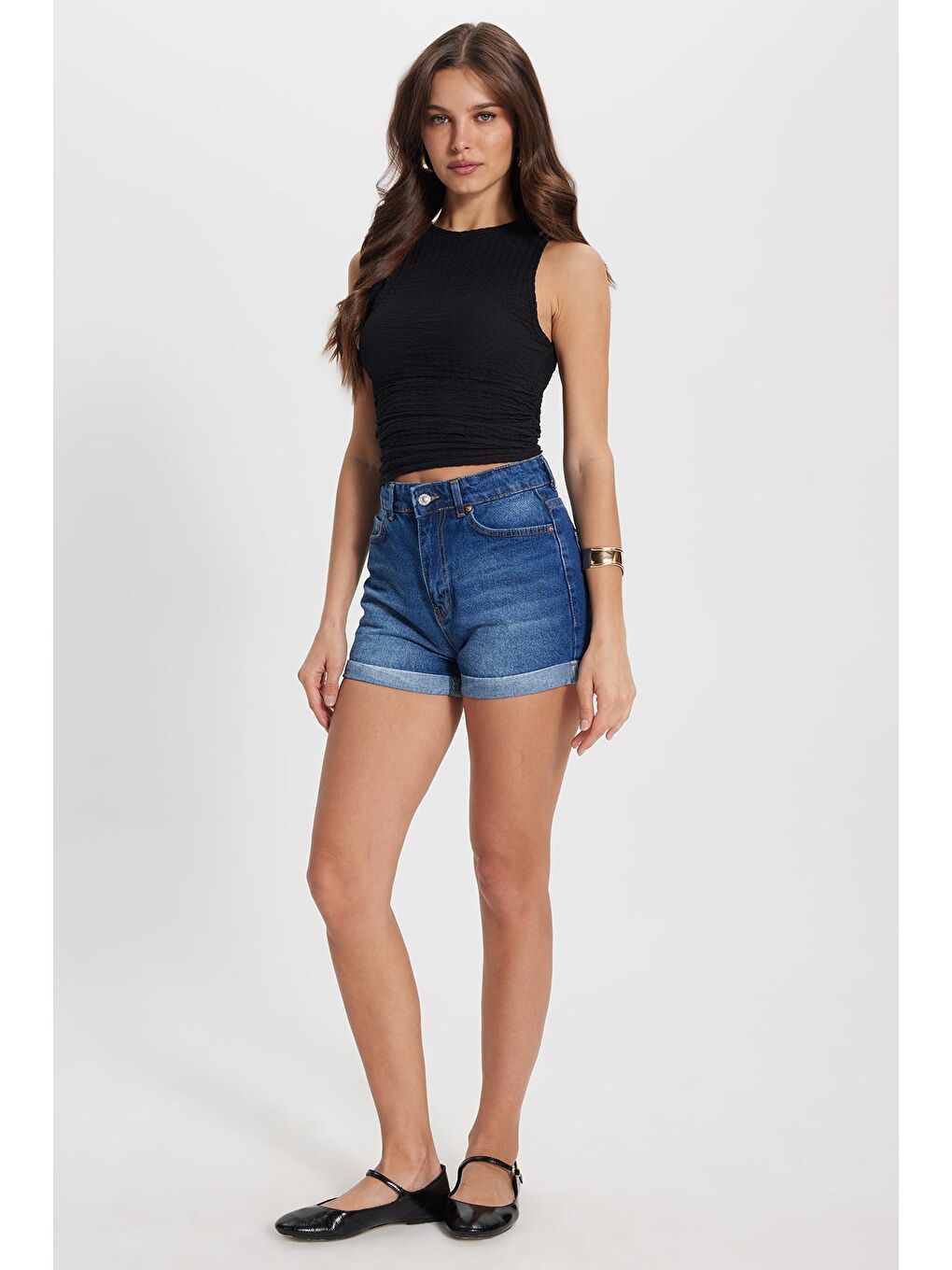Kadın Slim Fit Dar Kesim Bürümcük Kumaş Elastanlı Siyah Askılı Bluz-1