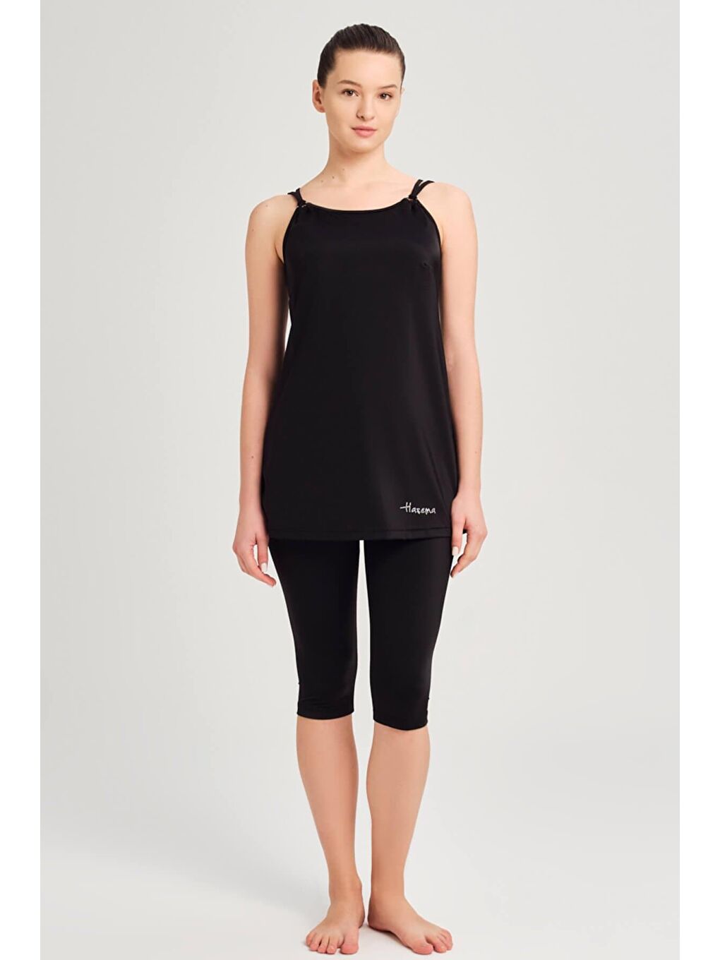 İnce Askılı Siyah 3 Parça Yarı Kapalı Mayo Takımı 2851