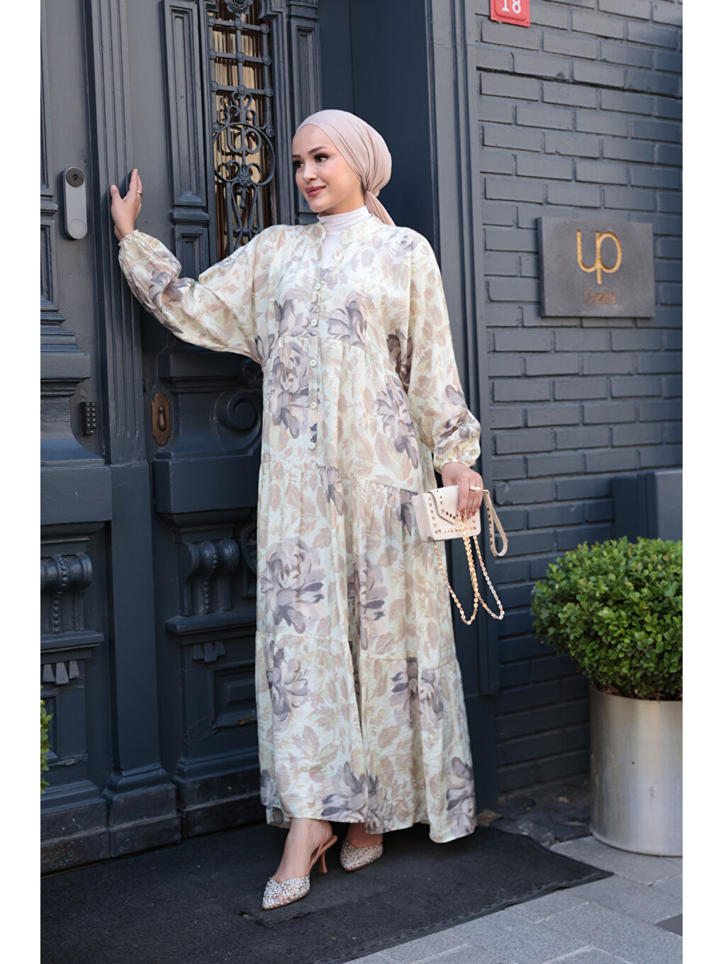 Kadın Yaprak Desenli Elbise Küf Yeşil-2